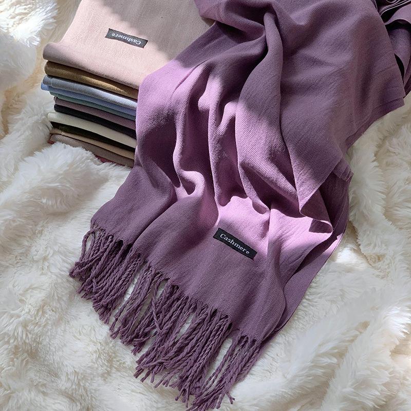 Scarf women's winter high-end sense new imitation cashmere solid color versatile warm fringed shawl scarf