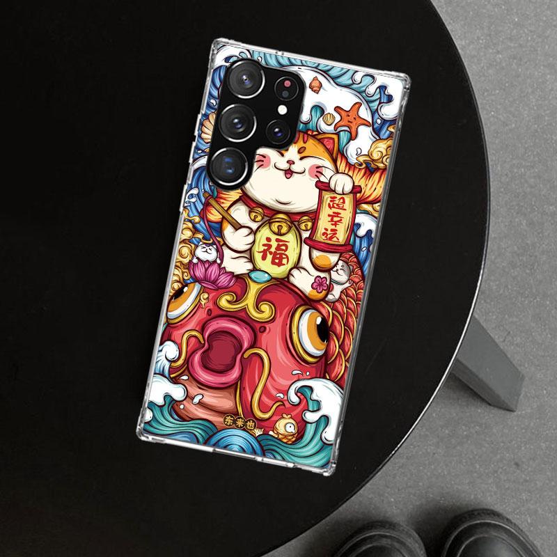 Lucky Cat Maneki Neko Japanese Phone Case Cover for Samsung Galaxy S26 S25 Edge S24 S23 Ultra S22 Plus S21 FE S20 + Art Customiz