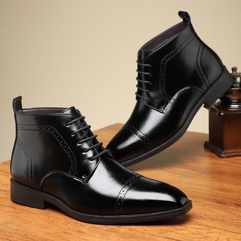 Luxury Men Leather Boots Brand Pointed End Formal Dress Boots Classic Business Casual Boot Lace-up Ankle Boots for Men Botas2025