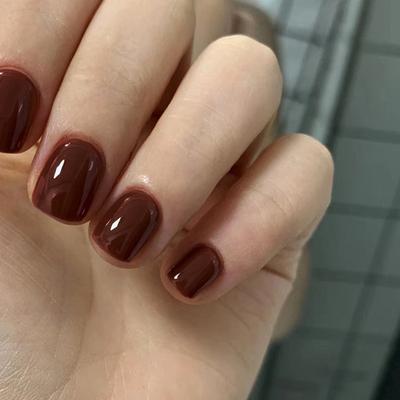 24 kusů Atmosféra podzimu a zimy Červenohnědé Nail Art Móda Evropský a Americký Ins Styl Nošení Odnímatelný Nail Art