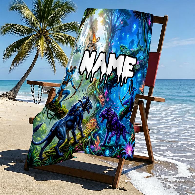 Custom Name Personalized Avatar Print Beach Towel, for Trip Camping Beach Party Home Decor, Birthday Gift for Family & Friends