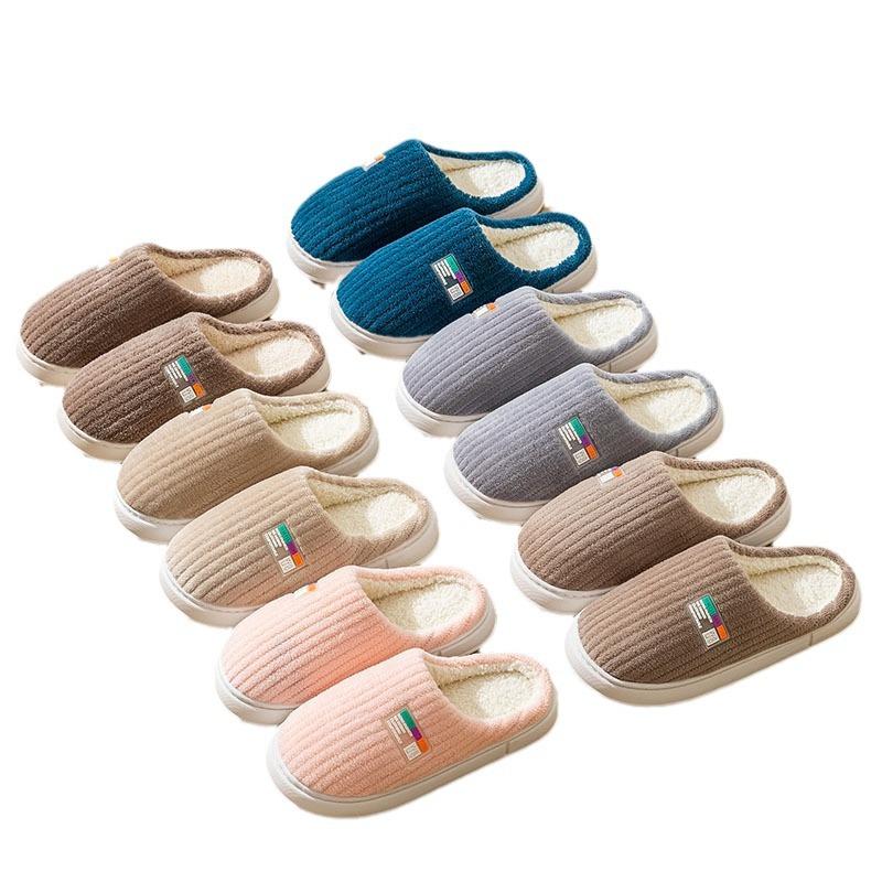 New autumn thickened cotton slippers men's thick bottom home warm and comfortable fleece non-slip couples wear