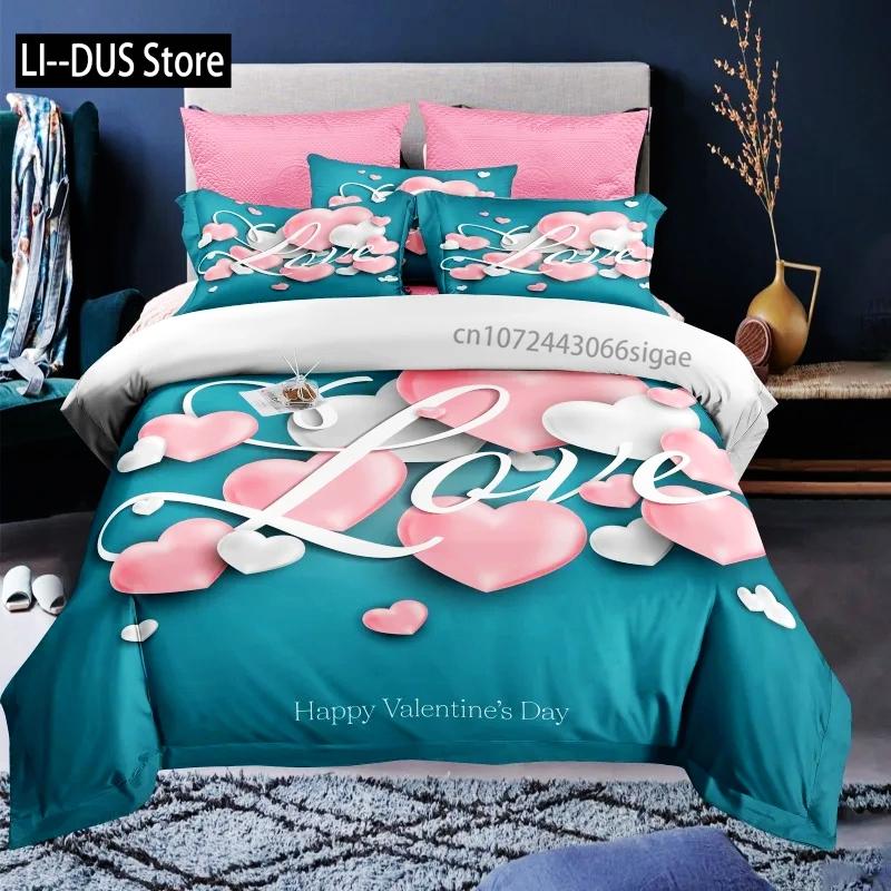 Custom Name Love Heart Valentine's Day 3D Duvet Cover Bedding Set Comforter Linen Pillowcases Wedding Decor Twin King Queen