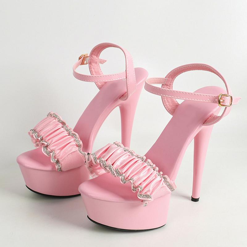 

Fashion Liyke Elegant Women Party Wedding Shoes Fashion Crystal Pleated Designer Sandals Open Toe Buckle Strap Platform High Heels White 36 рожевий