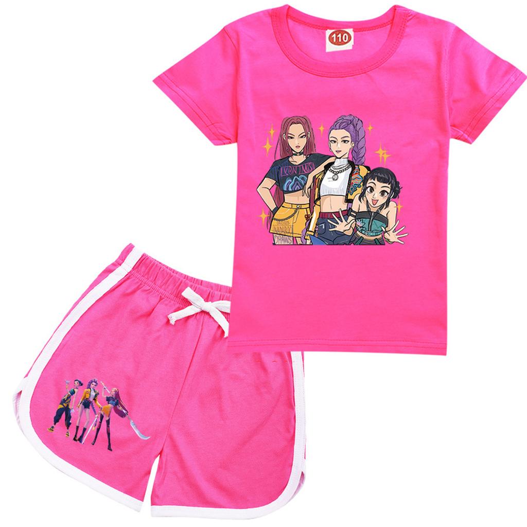 Kids Summer Sport T-Shirt And Shorts 2 Piece Outfit Tracksuit Set Short Sleeve Print Crop Tops With Clothing Set