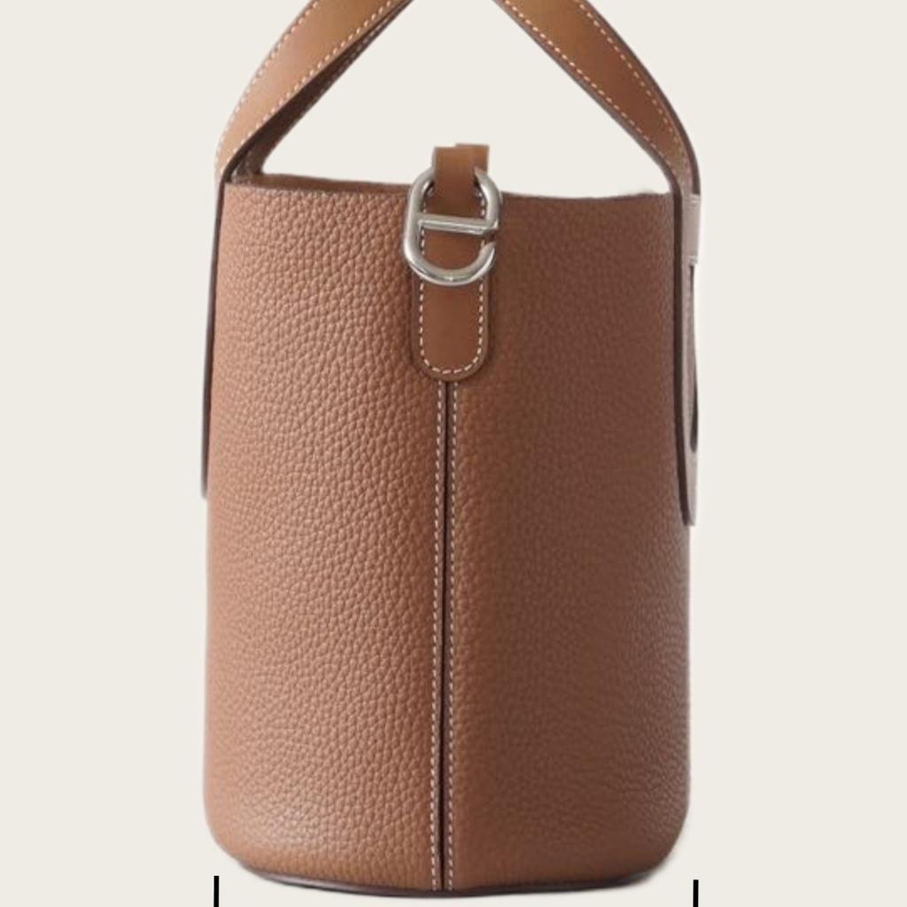 Borsa Secchiello in Pelle di Mucca TC con Manico, Cesto Verdura Naso di Maiale 18cm, alla Moda Versatile, da Donna