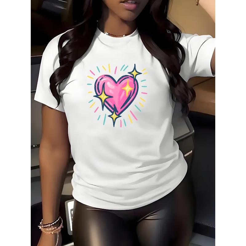 Women's "Shining Heart" Printed Short-sleeved T-shirt, for Unique and Fashionable Outfits. Made of Soft and Fiber with Moderate Elasticity,