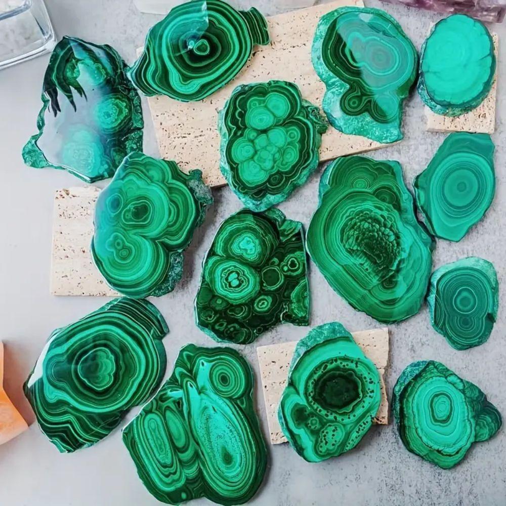 Natural Malachite Slice Decorative Stone Geological Home Decor Tabletop Ornament