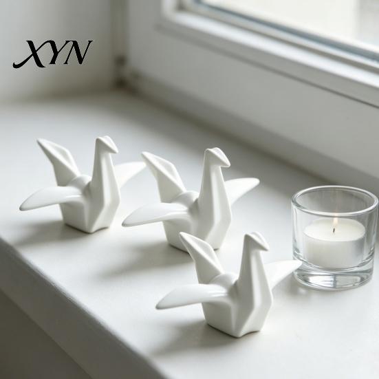 Décor Oiseau Origami Grues Géométriques Figurine, Sculpture Moderne, Accent Décoratif Minimaliste pour Étagère, Sculpture Créative Nordique pour Bureau Bibliothèque