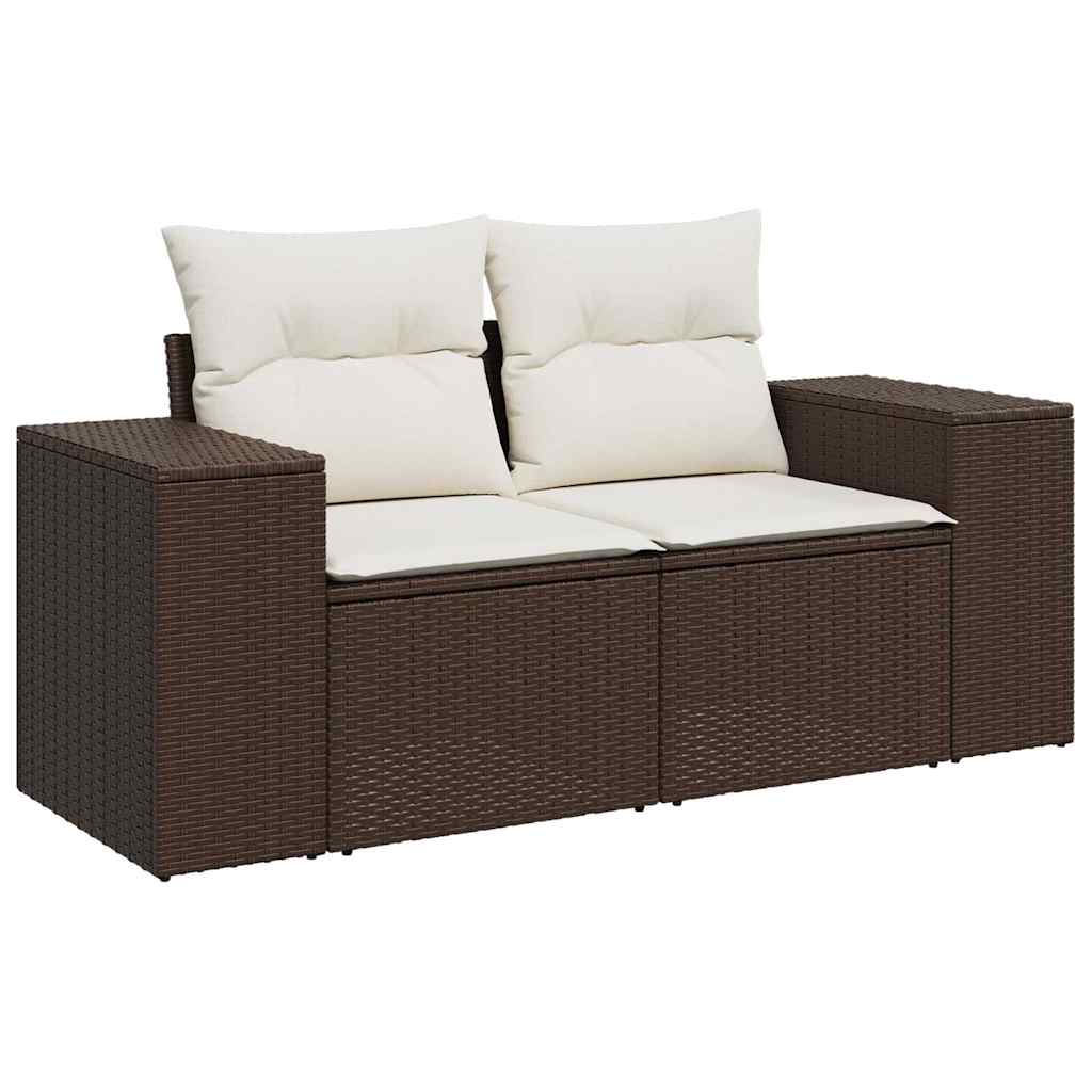 Vidaxl Garden Sofa With Cushions, 2-Seater, Brown, Poly Rattan