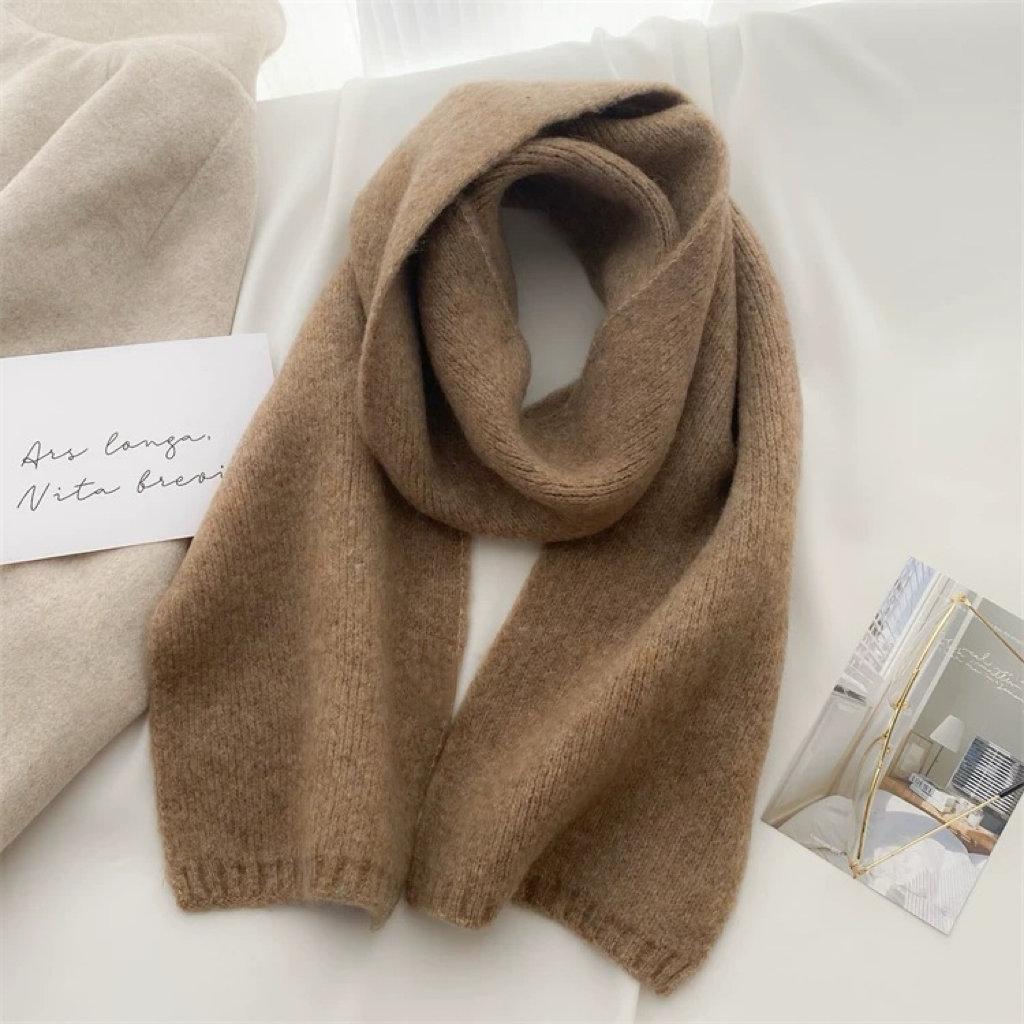 Korean Solid Knit Scarf Women Winter Aesthetic Minimalist Soft Warm Lazy Style Neck Warmer