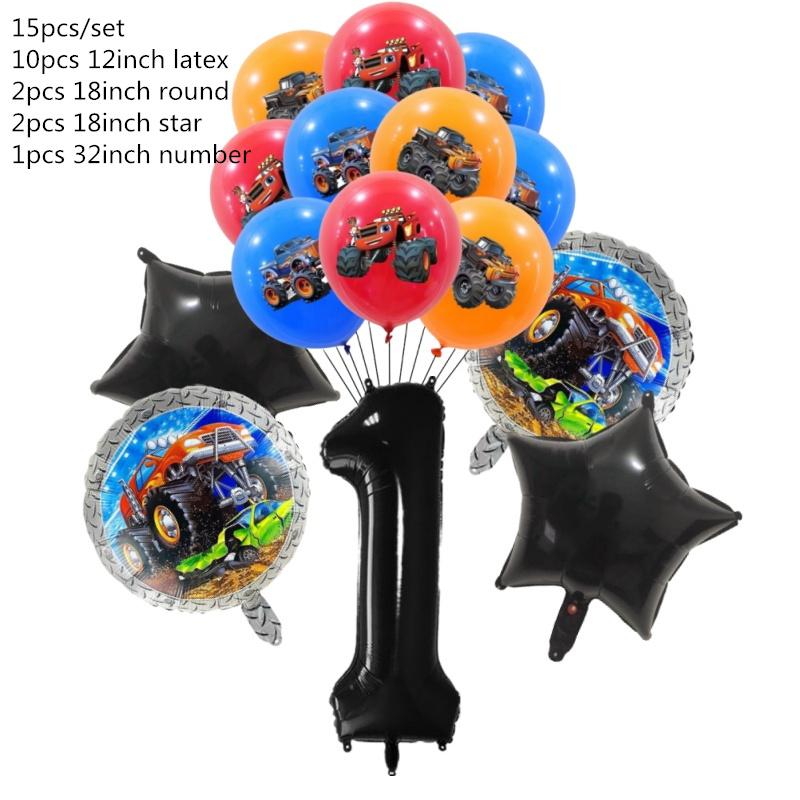 15Pcs Monster Truck Balloon Car Themed Birthday Foil Ballons Dump Truck Helium Balloon Boy Birthday Party Decor Supplies Other