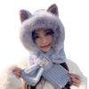 Thickened hairy hat women's winter ears plush hat scarf integrated cute little fox cold warm hat