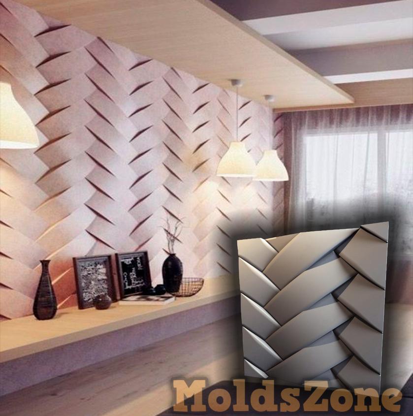 3D nástěnný panel Forma na sádrové, sádrové nebo betonové dlaždice pro dekorativní nástěnné panely 'Copánky'