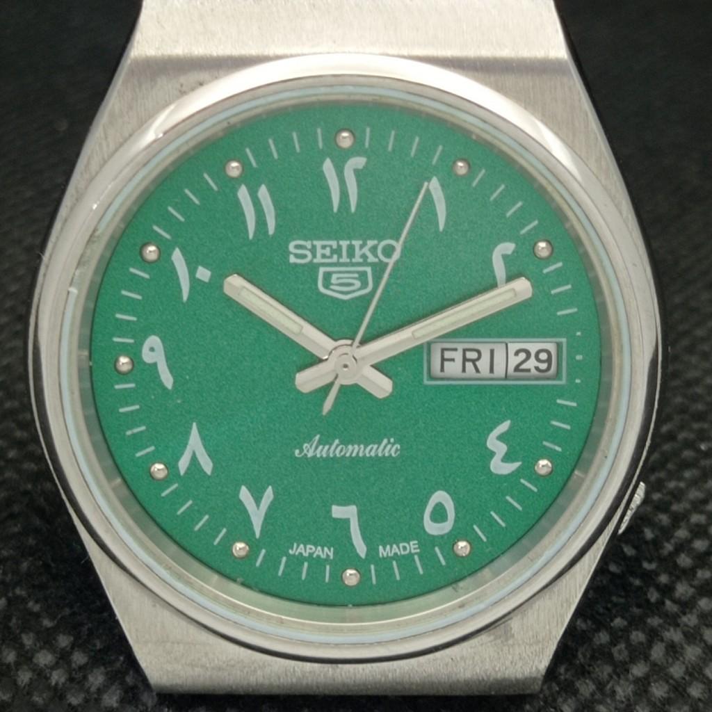 USADO VINTAGE SEIKO 5 AUTO 6309A JAPÃO MASCULINO D/D ÁRABE VERDE RELÓGIO 589-a310815-2 SKU589-a310815