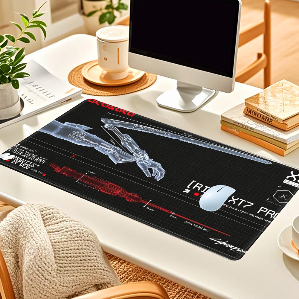 HYBXAXC C-Cyberpunk Blueprint Gaming Mouse Pad Cute HD Desk Pad Extended Gaming Keyboard Mats Large XXL Gamer