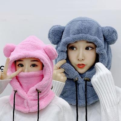 Cold Weather Windproof Winter Hats Keep Warm Bear Ear Hat Balaclavas Mask Earflap Earmuff Women Girls