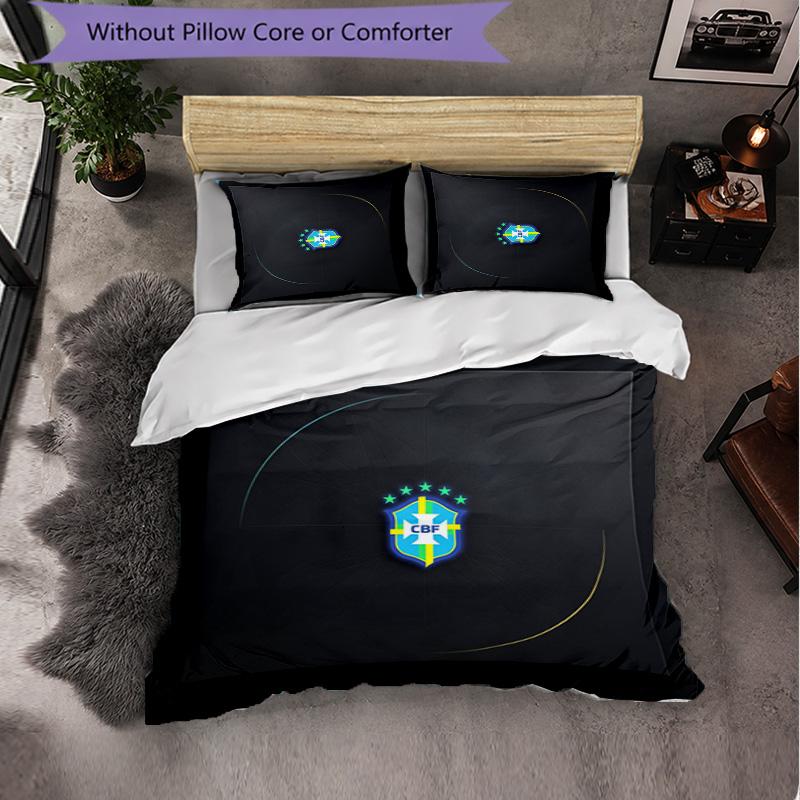 Brazil Football Pattern 3 Pieces Bedding Set Soft Microfiber Duvet Cover with Pillow Cases for Bedroom