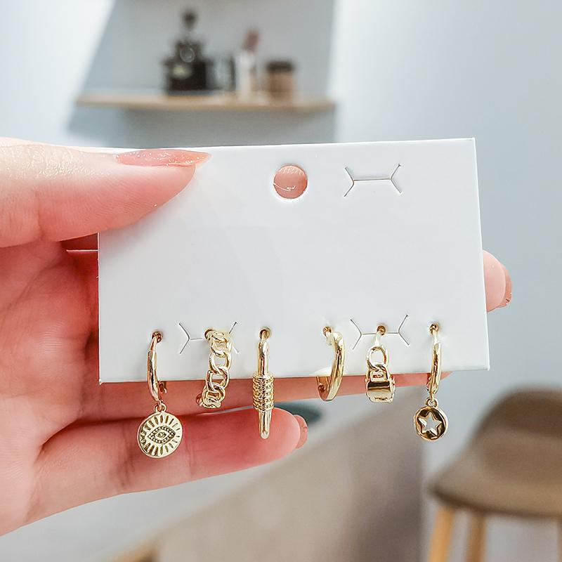 ANENJERY 6 teile/satz Herz Augen Stern Kette Geformt Hoop Ohrring set Weibliche Einfache Kreative Geometrische Ohrringe
