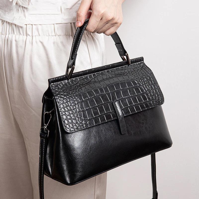 Nuova Borsa a Mano in Pelle con Fantasia Coccodrillo, Borsa a Spalla a Forma di Conchiglia, Borsa Versatile da Donna, Borsa a Tracolla Retro in Pelle di Mucca
