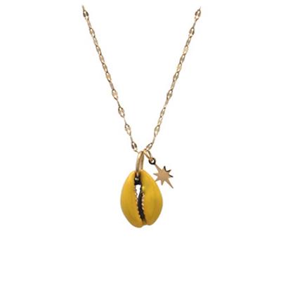 [Q8600] - Golden Yellow 'Cowrie' Steel Designer Necklace - 20x13 Mm
