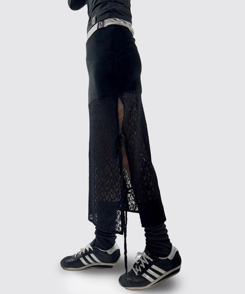 Digeunolusileu Velour See-Through Layered Long Skirt