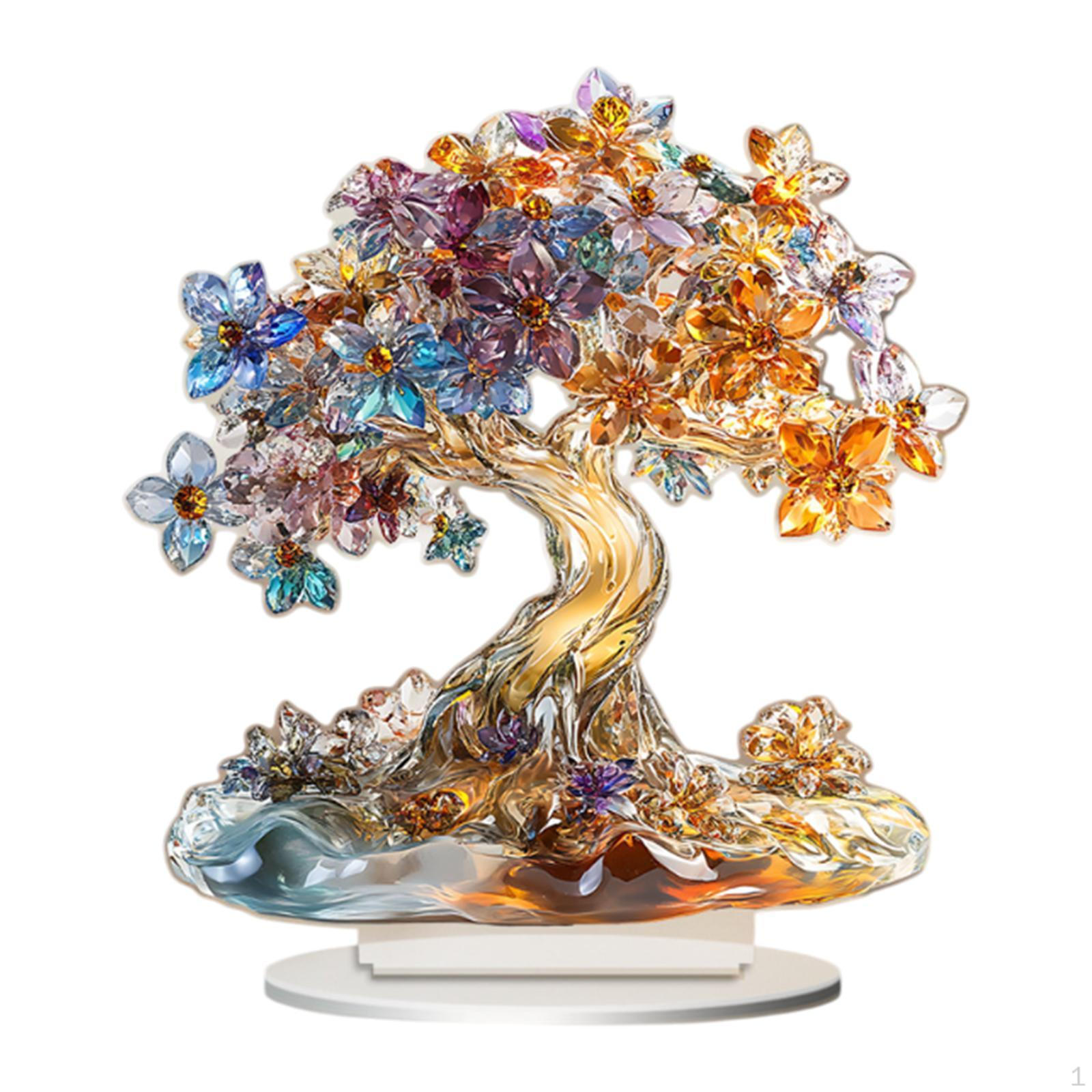

2D Flat Sign Acrylic Tree Decor for Home Centerpiece Yellow and Blue