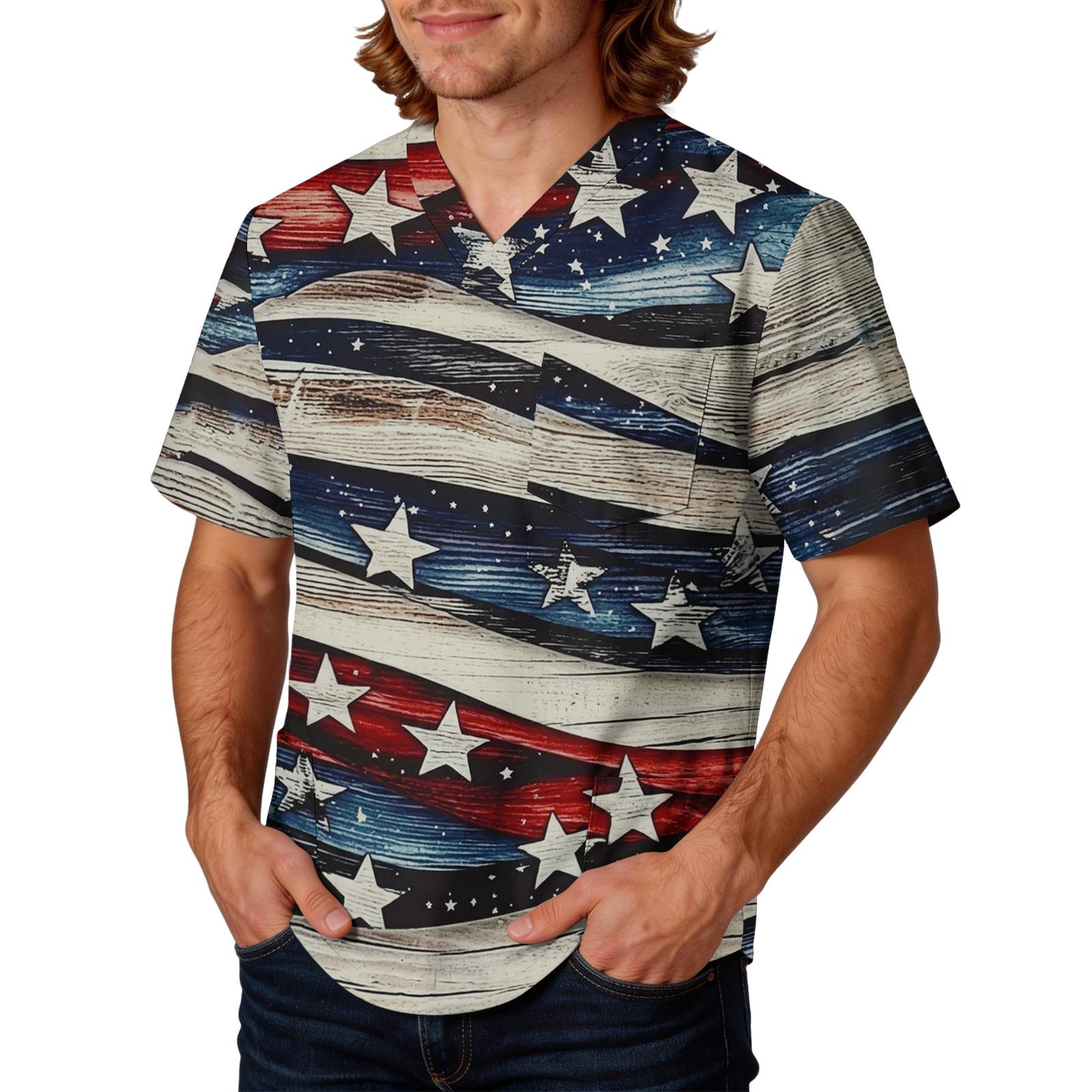 

Men s V Neck Medical Scrub Top with Tie Pocket Comfortable Fit Workwear for Healthcare Professionals Daily Use L синий