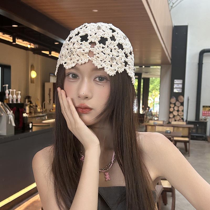 Hat Japanese Hollow Flower Handmade Crochet Pullover Hat Women'S Retro Sweet Knitted Hat Niche Baotou Hat Tide