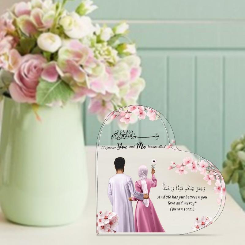 1 paire, couple musulman imprimant une plaque acrylique en forme de cœur, cadeau de mariage musulman, couple islamique, cadeau de mariage islamique, souvenir.