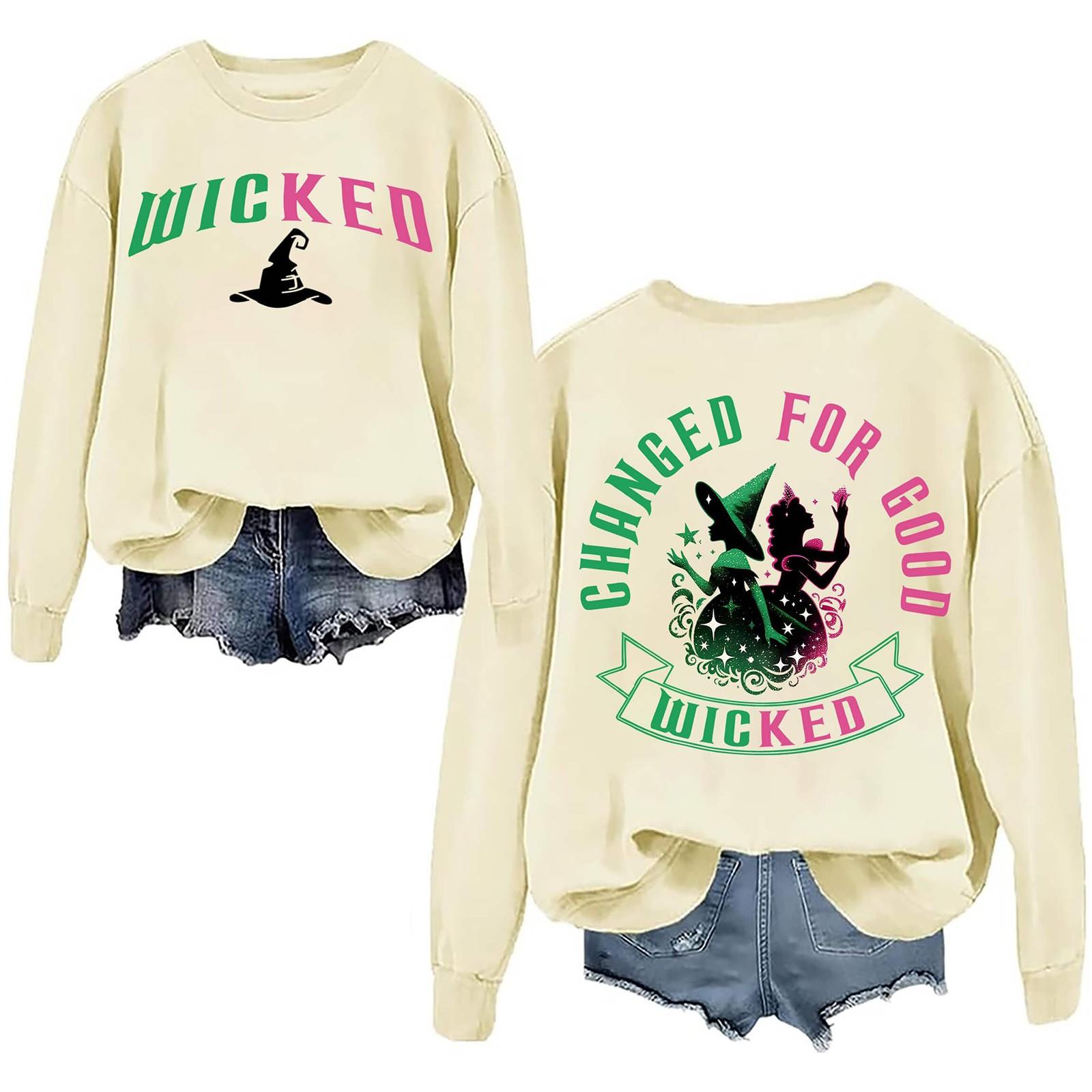 

Женская мода повседневная толстовка с круглым вырезом и длинным рукавом с принтом ведьмы XXXL бежевый