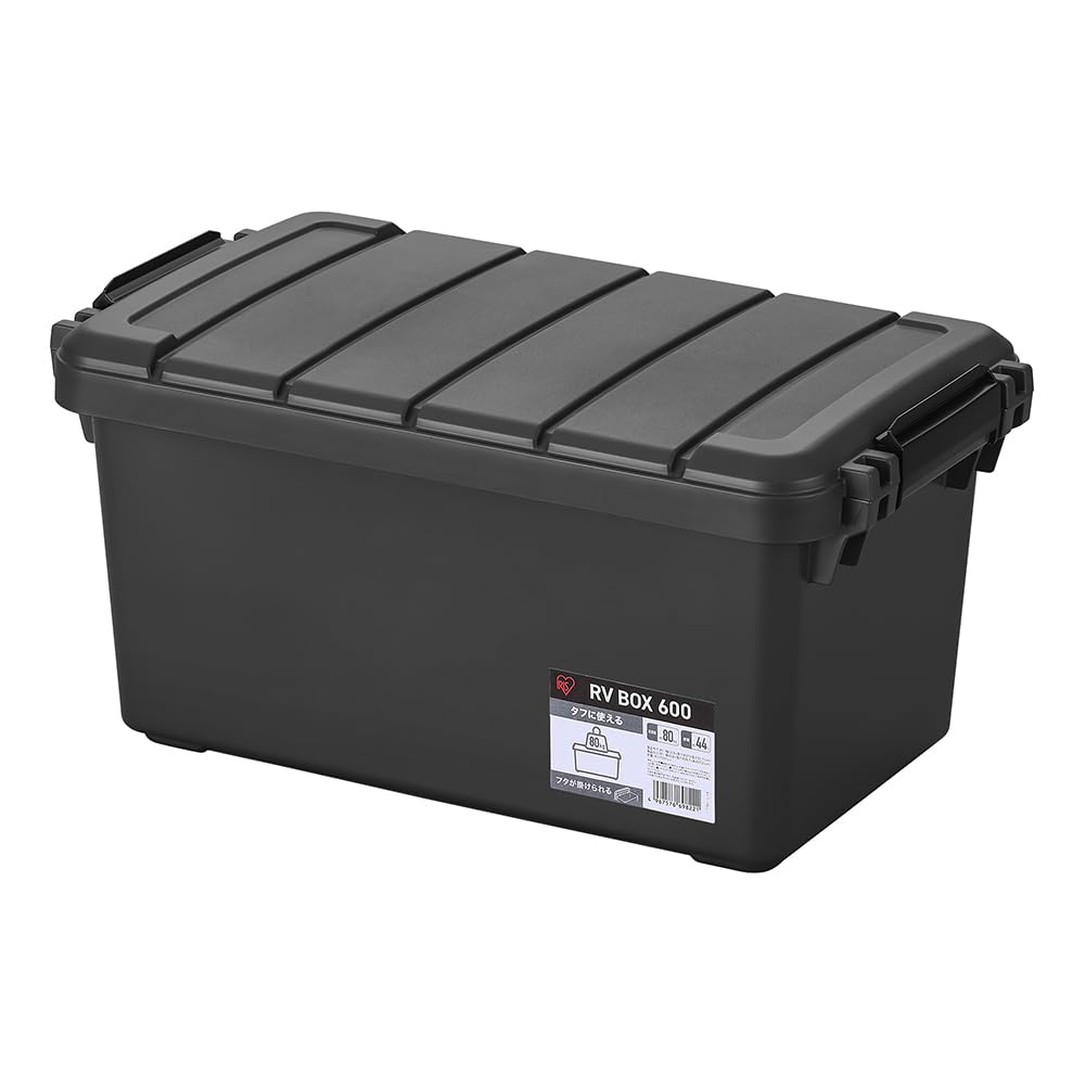 Iris Ohyama Storage Box Case Outdoor Container Dimensions 63.9cm Width 37cm Depth 31.7cm Height 44L RV600R Black.