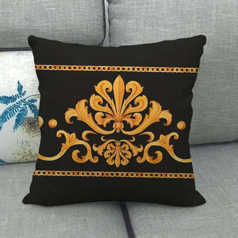 European Floral Gold Black Blue Linen Cushion Covers Modern Nordic Geometric Decorative Pillows Cover Couch Pillows Boho Decor