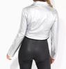 Women's Soft Real Leather Cropped Silver Metallic Biker Short Handmade Jacket