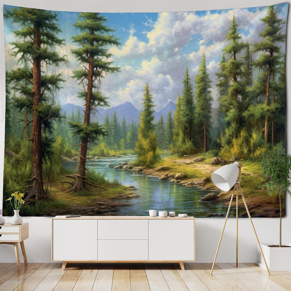 Bellissimo Arazzo Paesaggio Forestale Decorazione Murale per Camera da Letto Soggiorno Tessuto di Sfondo, Murale in Tessuto Estetica Hippie