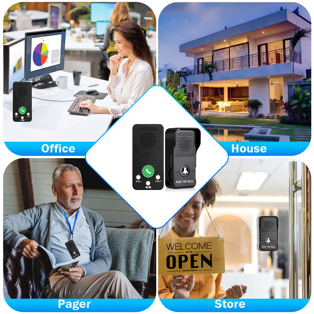 Wireless Doorbell 1000mAh Battery Adjustable Volume 4 Chimes One Press To Talk Full Duplex Intercom Door Bell Waterproof