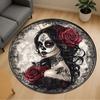 1pc Sugar Skull Roses Round Chair Mat Area Rug - Non-Slip, Floor Mat for Office, Bedroom, Home Decor Christmas Gift-1002343