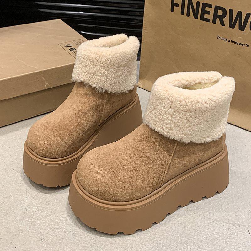 Centimeter height increase new oral cotton boots mango thickened temperament snow boots women's short tube fluffy thick bottom