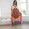 EDOLYNSA Kausales Boho-Print-V-Ausschnitt, Übergröße, lockeres Kaftan-Hauskleid 2024 für Frauen, Sommer, Strandkleidung, Badeanzug-Überzug, lockere Robe Q1594