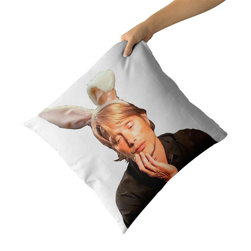 Aertemisi 18'' X 18'' Mads Mikkelsen With Bunny Ears Square Throw Pillow Cushion Covers Cases Pillowcases 45Cm X 45Cm