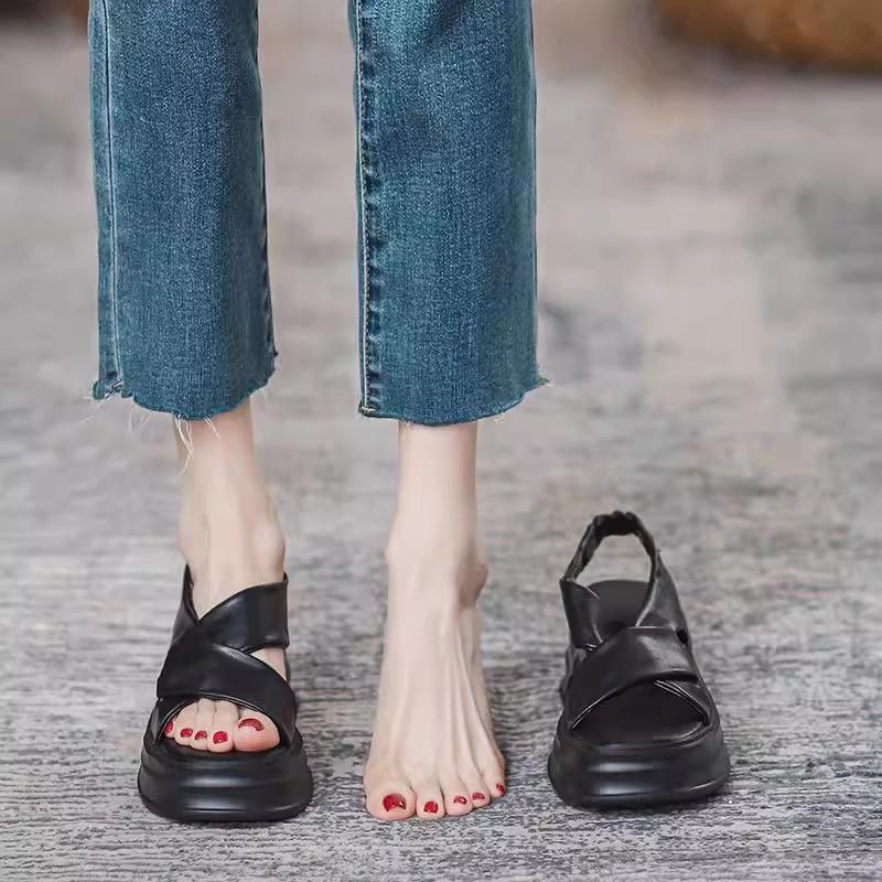 Fashion Women's Chunky Heel Sandals Summer New Korean Version Cross-belt Thick-soled Sandals Outdoor Open Toe Lightweight Casual Sandals