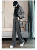 2026 Autumn/Winter Women's High-Waisted Herringbone Wide-Leg Pants with Plus Velvet and Slit, Slim Straight-Leg Design
