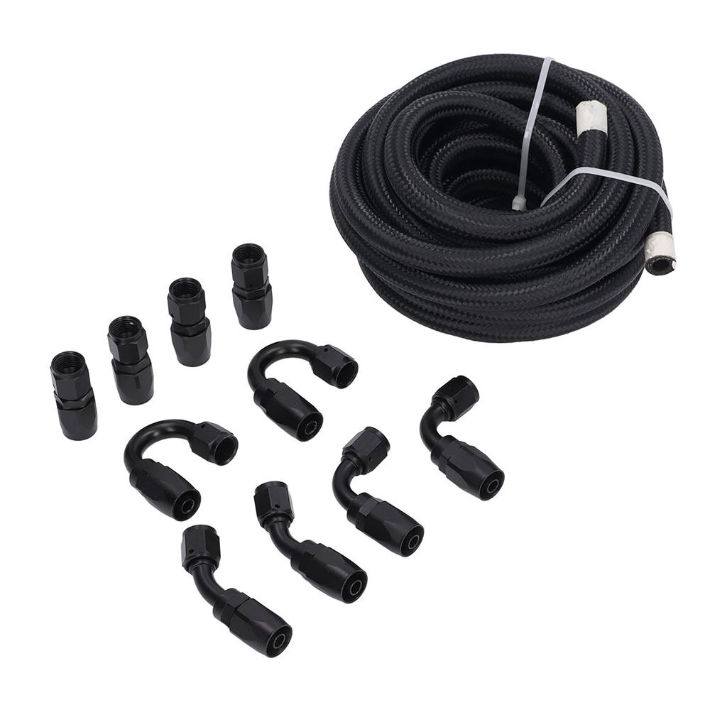 6AN Fuel Line Fitting Kit 20ft Hose 10pcs Fitting Aluminum Black Anodized 500 Psi Universal for Car Ship