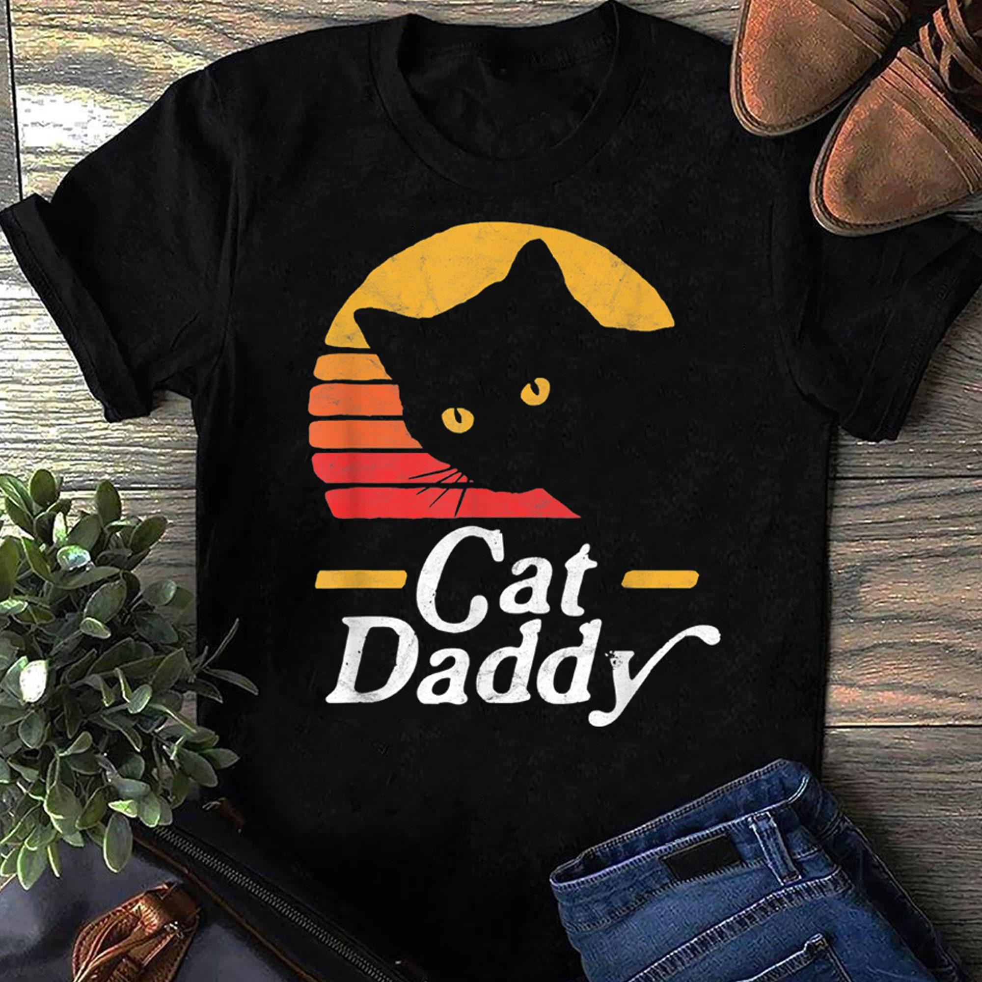 Cat Daddy Vintage Eighties Style Cat Retro Distressed T-Shirt Funny Cat Men Women T Shirts S чёрный