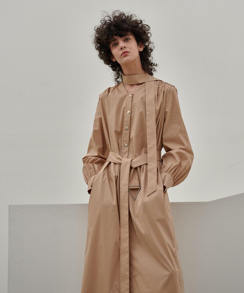 MITTE Shirring Belted Shirts Dress - Beige