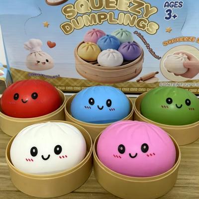 Gifts In Gifts Colorful Dumpling Squishes Stress Balls Fidget Sensory Toys Simulation Food Squishies Bun With Steamer Dough Ball