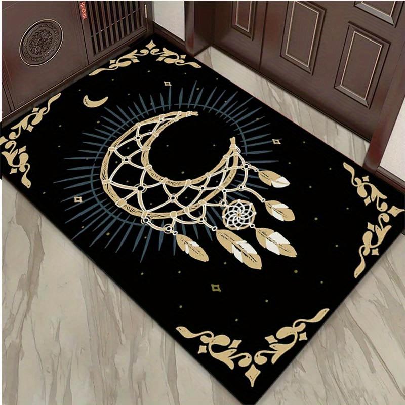 Dreamcatcher Moon Rug for Boho Chic Living Room | Black Gold Astrology Carpet | Spiritual Home Decor Items Skid resistant carpet