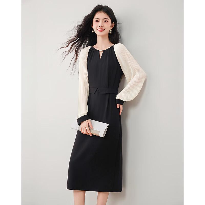 Elegant Beaded Round Neck Faux Two-Piece A-Line Dress