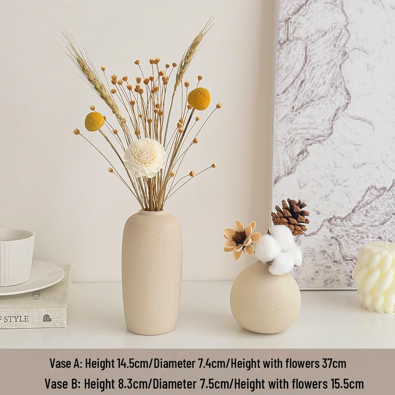 Cream Style Decorative Vases for Living Room, Bedroom, or TV Cabinet with Dried Flowers