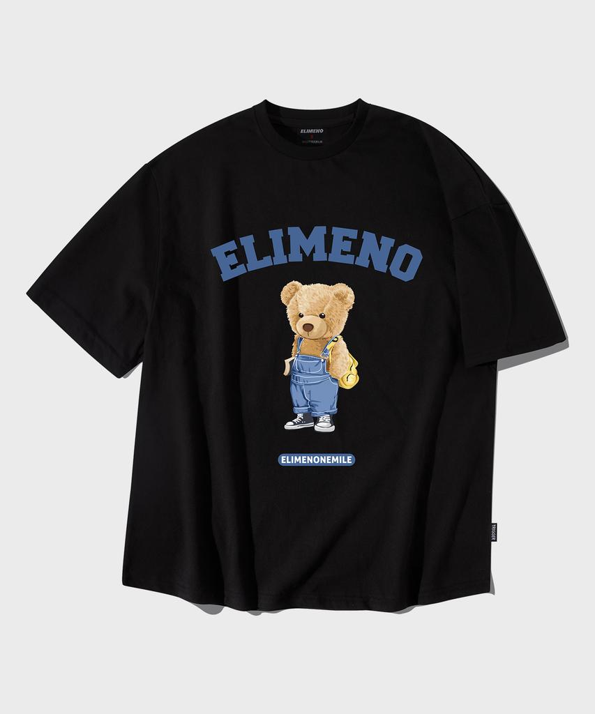 ELIMENO El Study Bear Artwork Oversized Short Sleeve T-Shirt Black